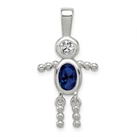 Sterling Silver Rhodium-plated CZ & September Glass Boy Pendant view 1