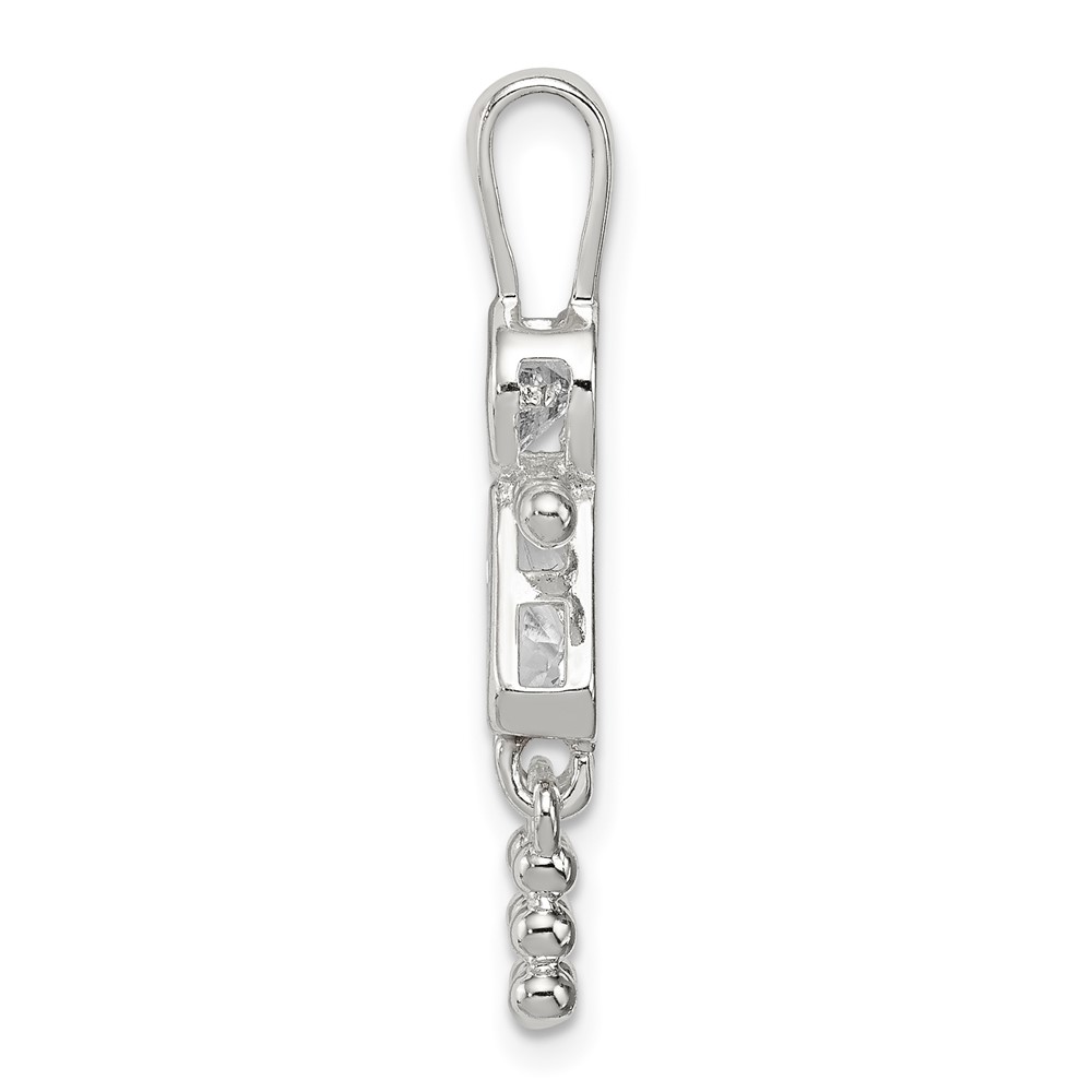 Sterling Silver Rhodium-plated CZ & April Glass Girl Pendant (QC6714APR)