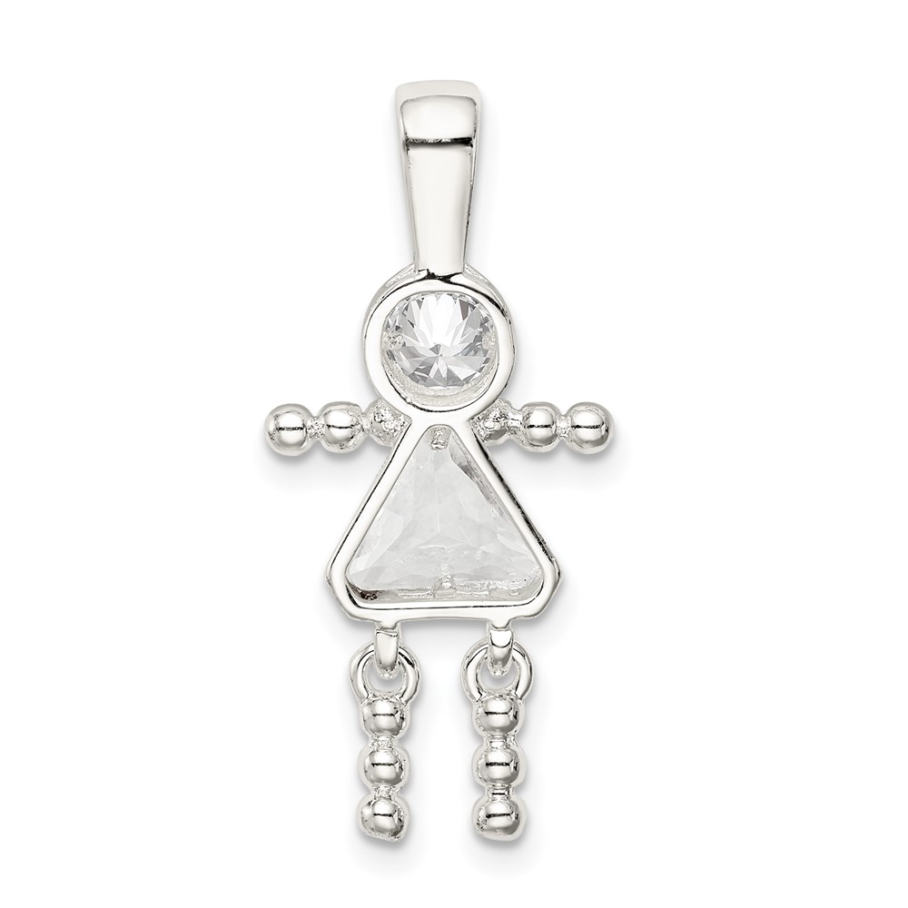 Sterling Silver Rhodium-plated CZ & April Glass Girl Pendant (QC6714APR)