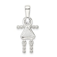 Sterling Silver Rhodium-plated CZ & April Glass Girl Pendant view 4