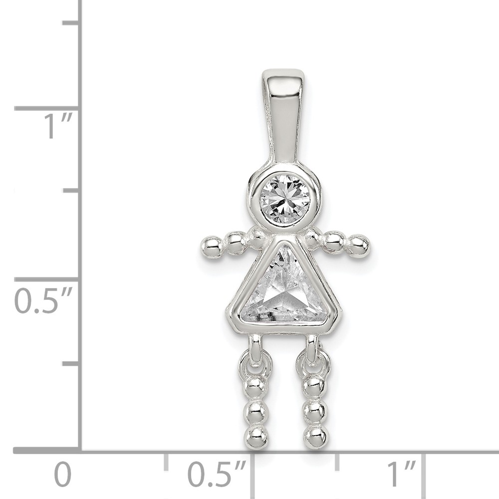 Sterling Silver Rhodium-plated CZ & April Glass Girl Pendant (QC6714APR)