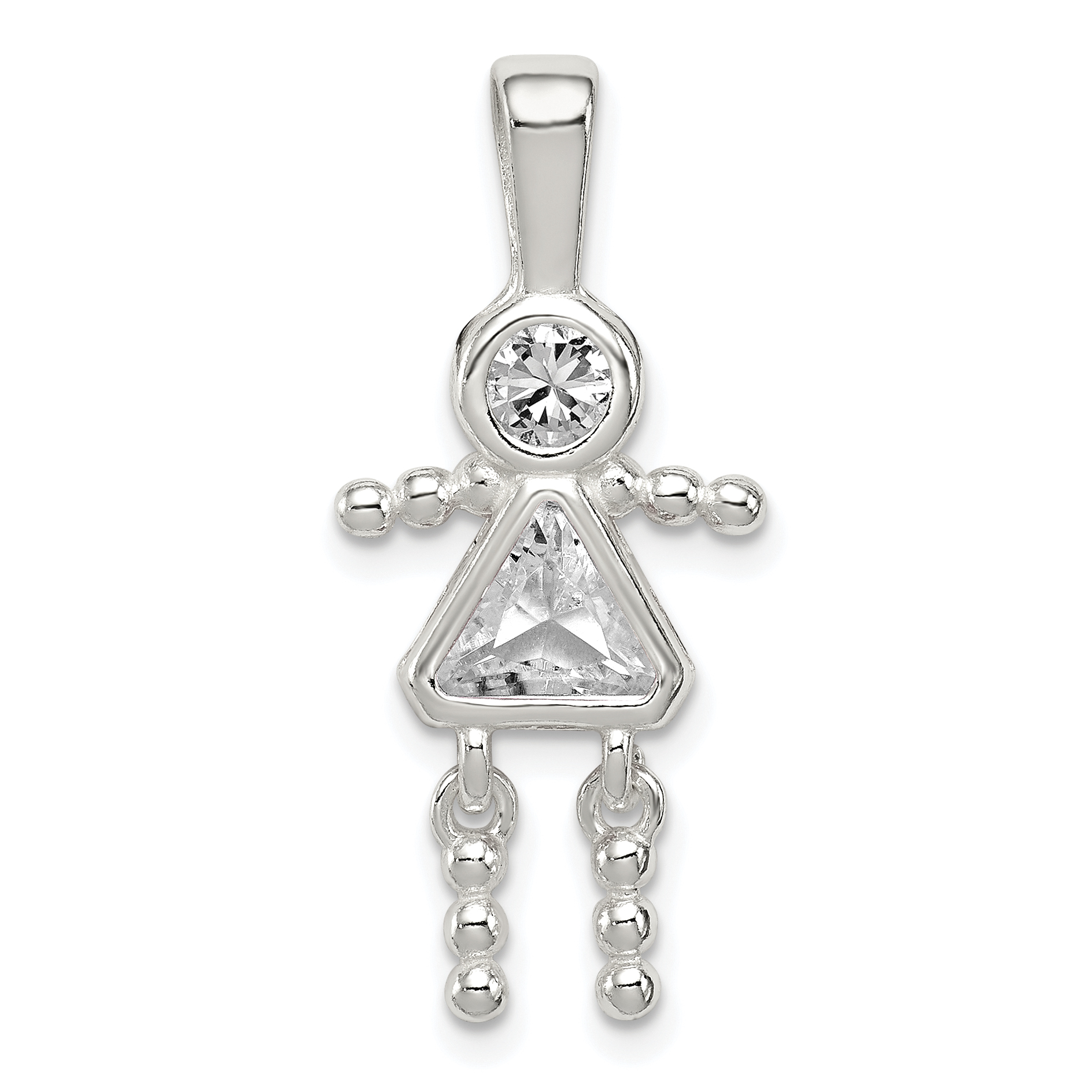 Sterling Silver Rhodium-plated CZ & April Glass Girl Pendant (QC6714APR)