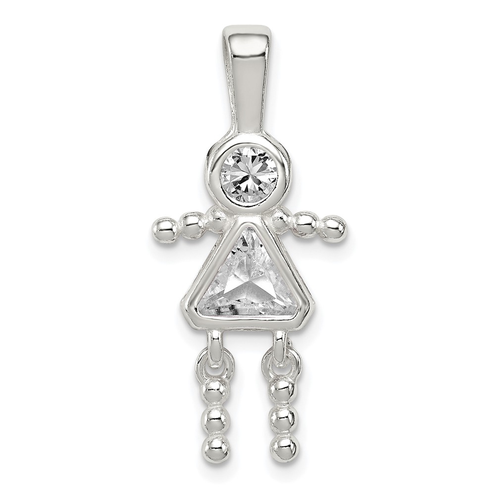Sterling Silver Rhodium-plated CZ & April Glass Girl Pendant (QC6714APR)