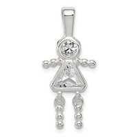 Sterling Silver Rhodium-plated CZ & April Glass Girl Pendant view 1