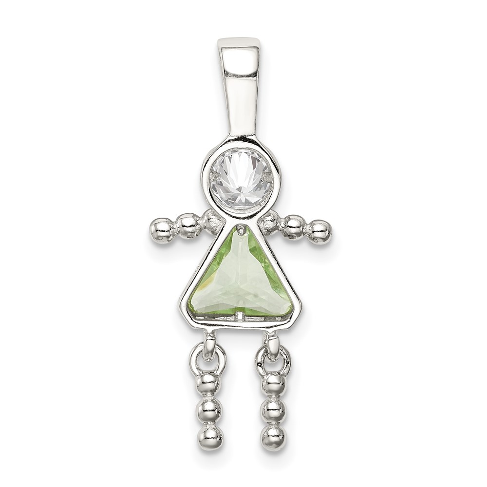 Sterling Silver Rhodium-plated CZ & August Glass Girl Pendant (QC6714AUG)