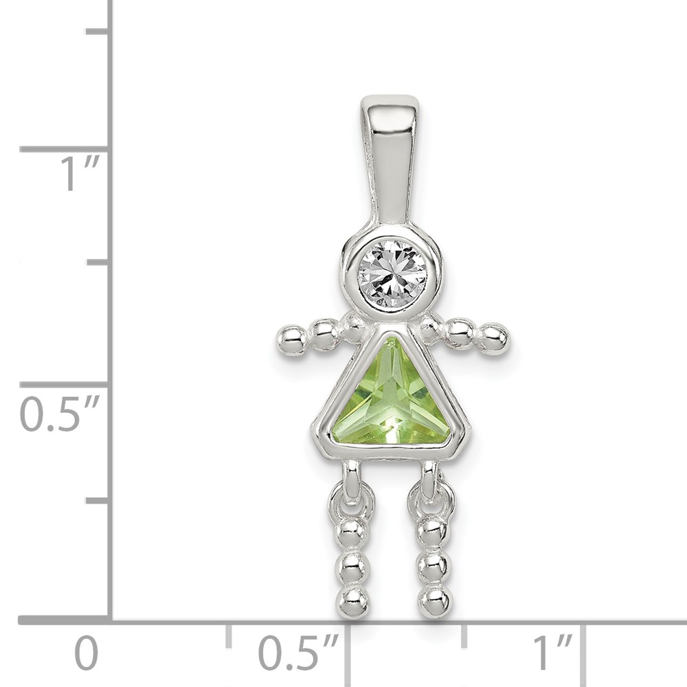 Sterling Silver Rhodium-plated CZ & August Glass Girl Pendant (QC6714AUG)