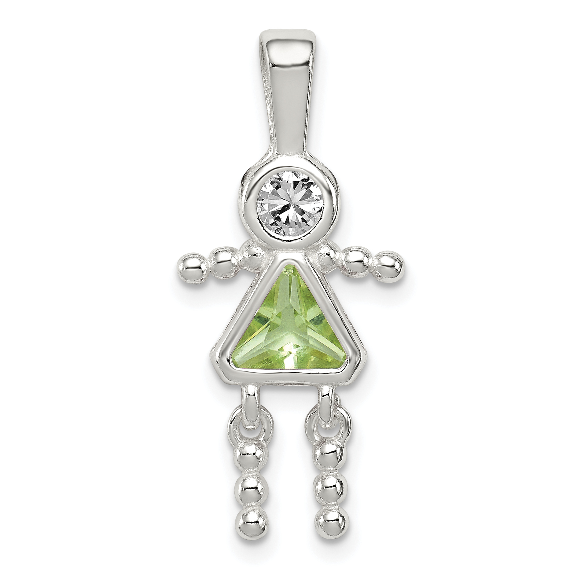 Sterling Silver Rhodium-plated CZ & August Glass Girl Pendant (QC6714AUG)