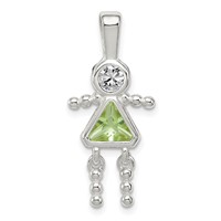 Sterling Silver Rhodium-plated CZ & August Glass Girl Pendant view 1