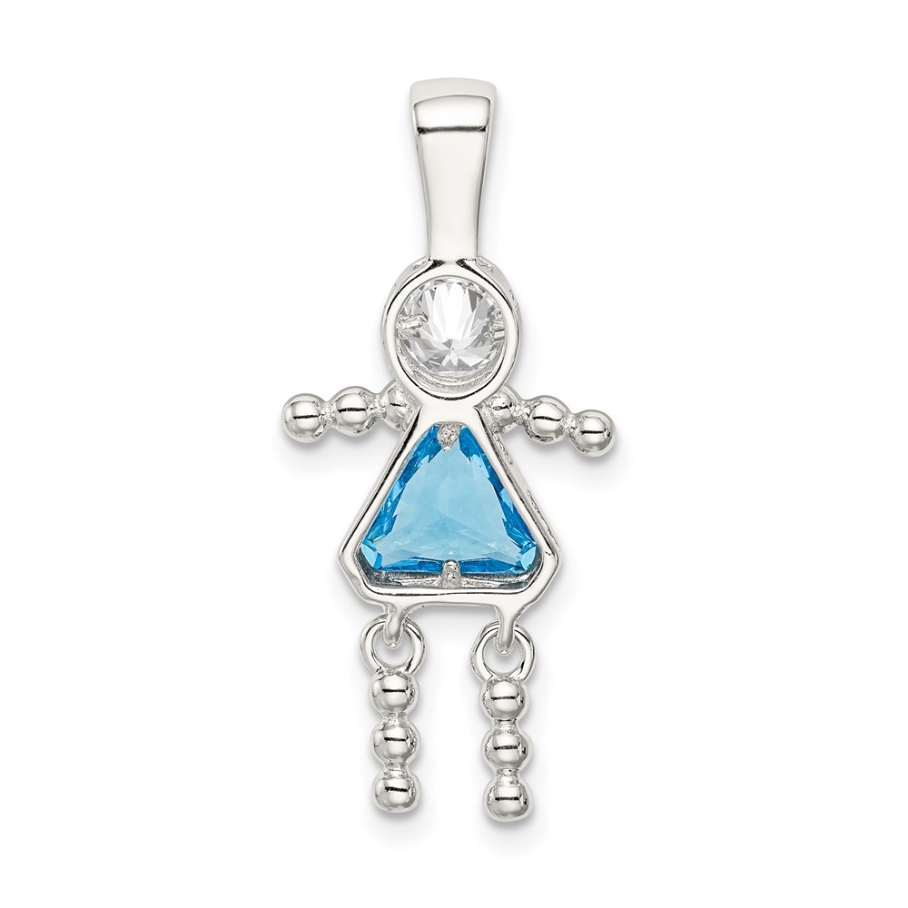 Sterling Silver Rhodium-plated CZ & December Glass Girl Pendant (QC6714DEC)