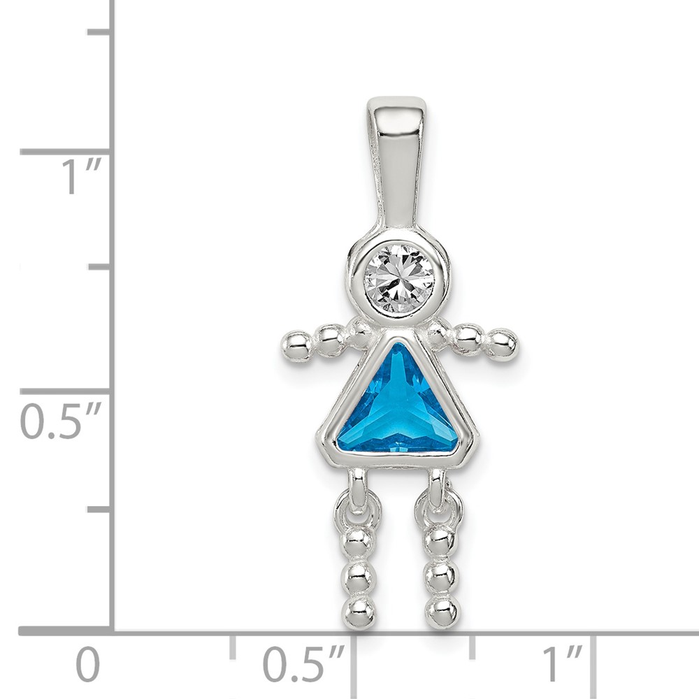 Sterling Silver Rhodium-plated CZ & December Glass Girl Pendant (QC6714DEC)