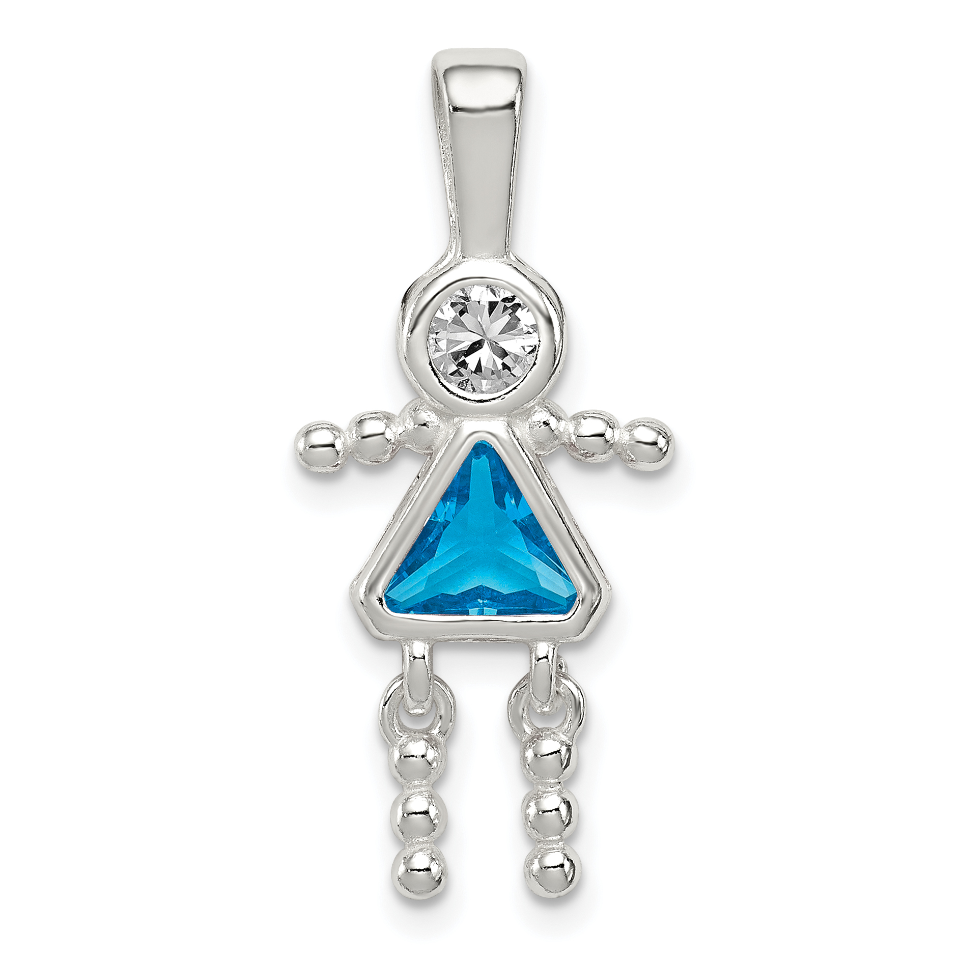 Sterling Silver Rhodium-plated CZ & December Glass Girl Pendant (QC6714DEC)
