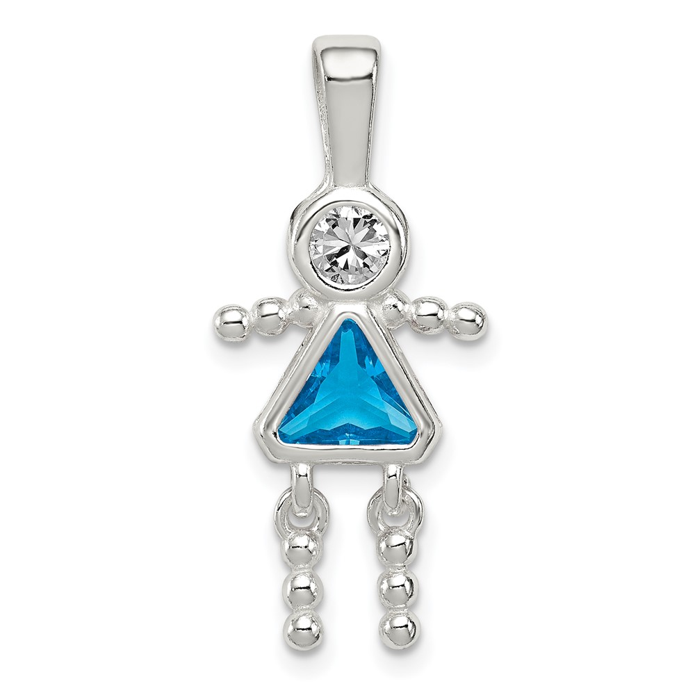 Sterling Silver Rhodium-plated CZ & December Glass Girl Pendant (QC6714DEC)