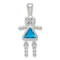 Sterling Silver Rhodium-plated CZ & December Glass Girl Pendant view 1