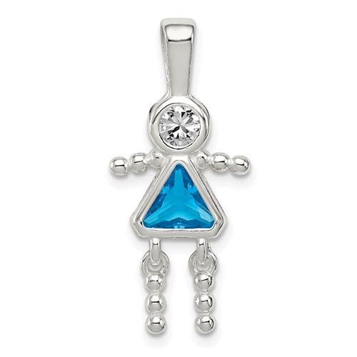 Sterling Silver Rhodium-plated CZ & December Glass Girl Pendant