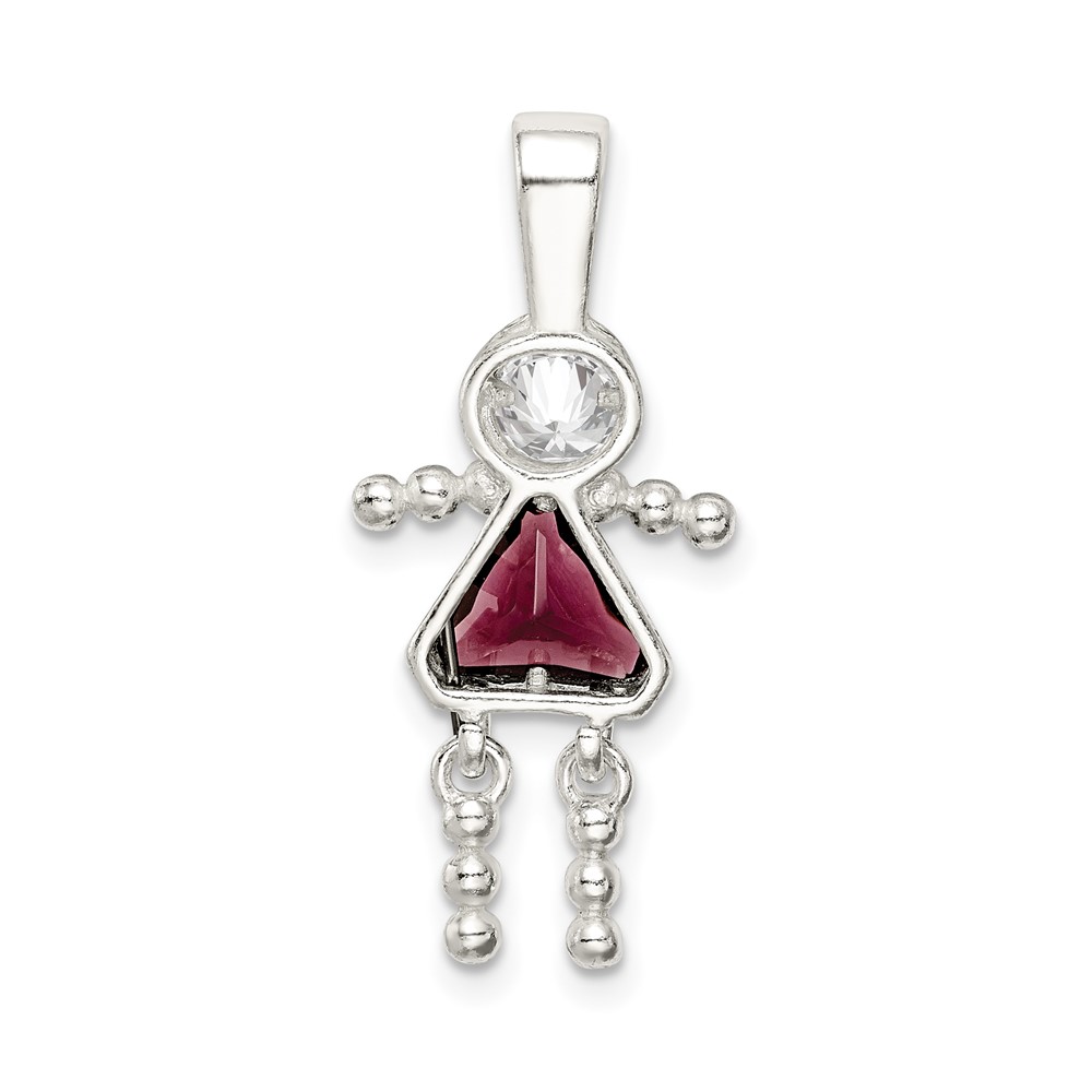 Sterling Silver Rhodium-plated CZ & February Glass Girl Pendant (QC6714FEB)