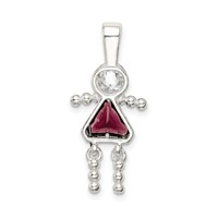 Sterling Silver Rhodium-plated CZ & February Glass Girl Pendant view 4