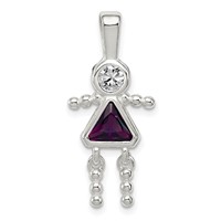 Sterling Silver Rhodium-plated CZ & February Glass Girl Pendant view 1