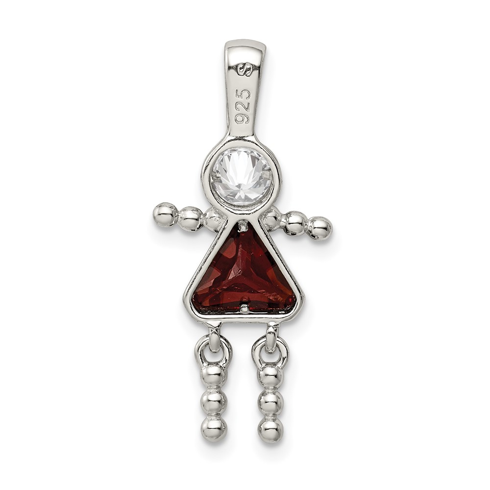 Sterling Silver Rhodium-plated CZ & January Glass Girl Pendant (QC6714JAN)