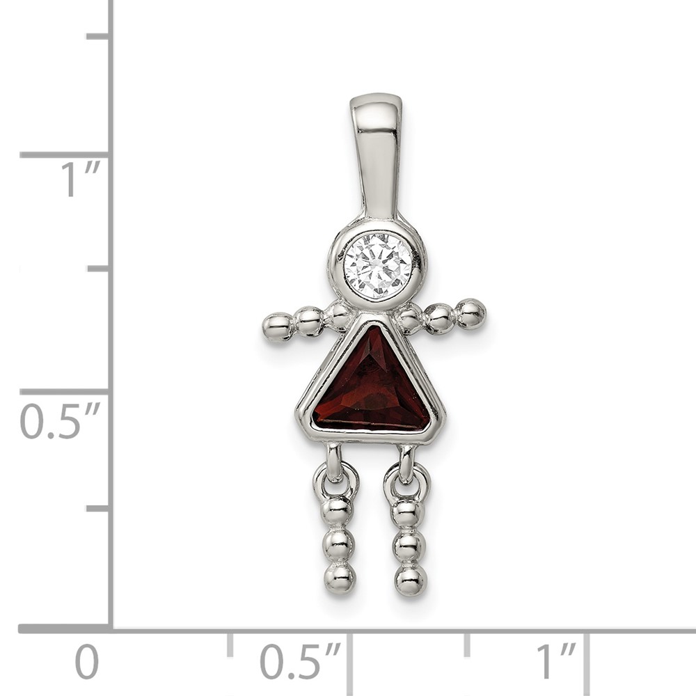 Sterling Silver Rhodium-plated CZ & January Glass Girl Pendant (QC6714JAN)