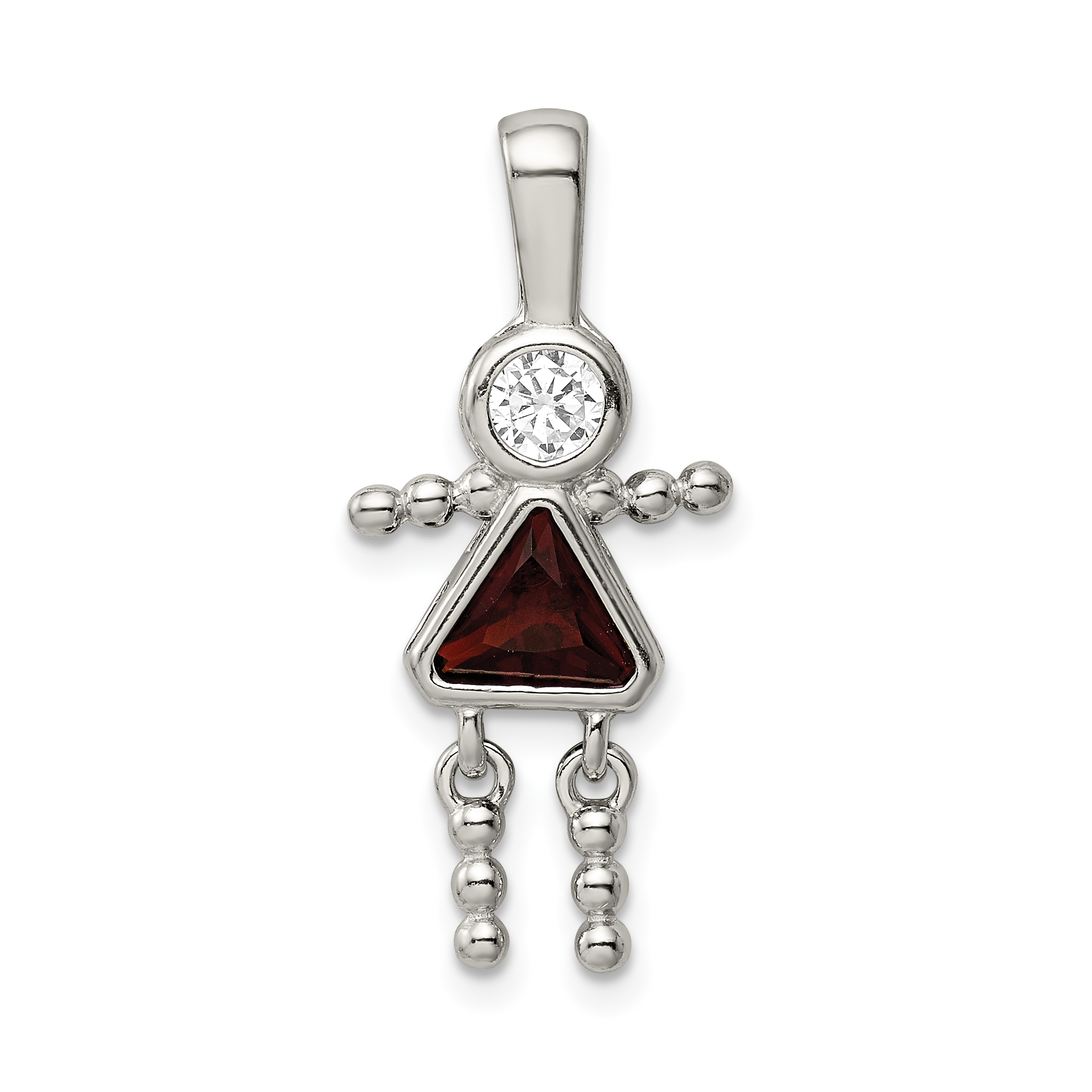 Sterling Silver Rhodium-plated CZ & January Glass Girl Pendant (QC6714JAN)