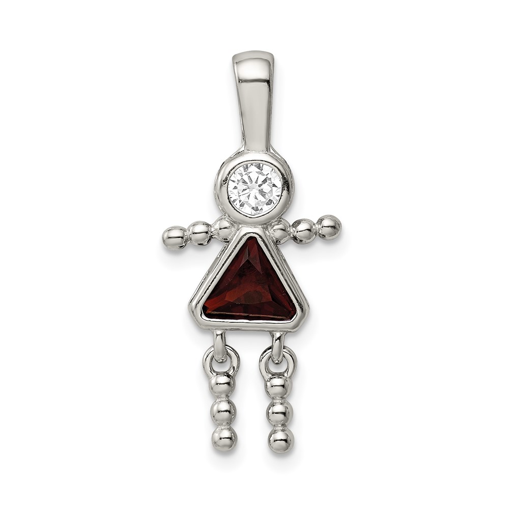 Sterling Silver Rhodium-plated CZ & January Glass Girl Pendant (QC6714JAN)