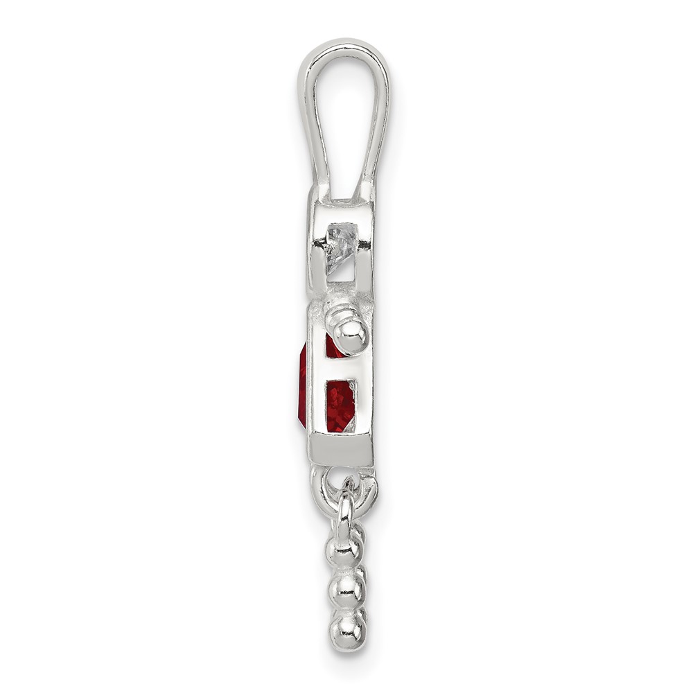 Sterling Silver Rhodium-plated CZ & July Glass Girl Pendant (QC6714JUL)