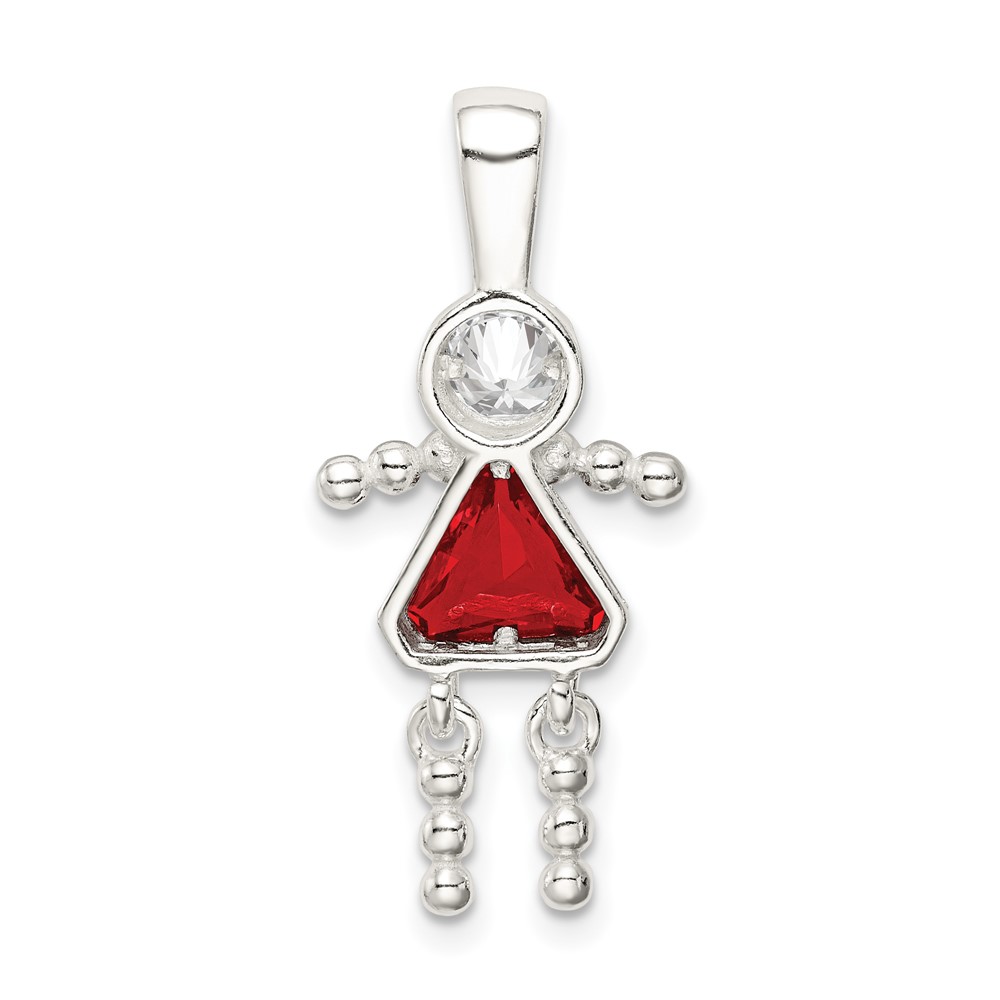 Sterling Silver Rhodium-plated CZ & July Glass Girl Pendant (QC6714JUL)