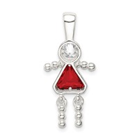 Sterling Silver Rhodium-plated CZ & July Glass Girl Pendant view 4