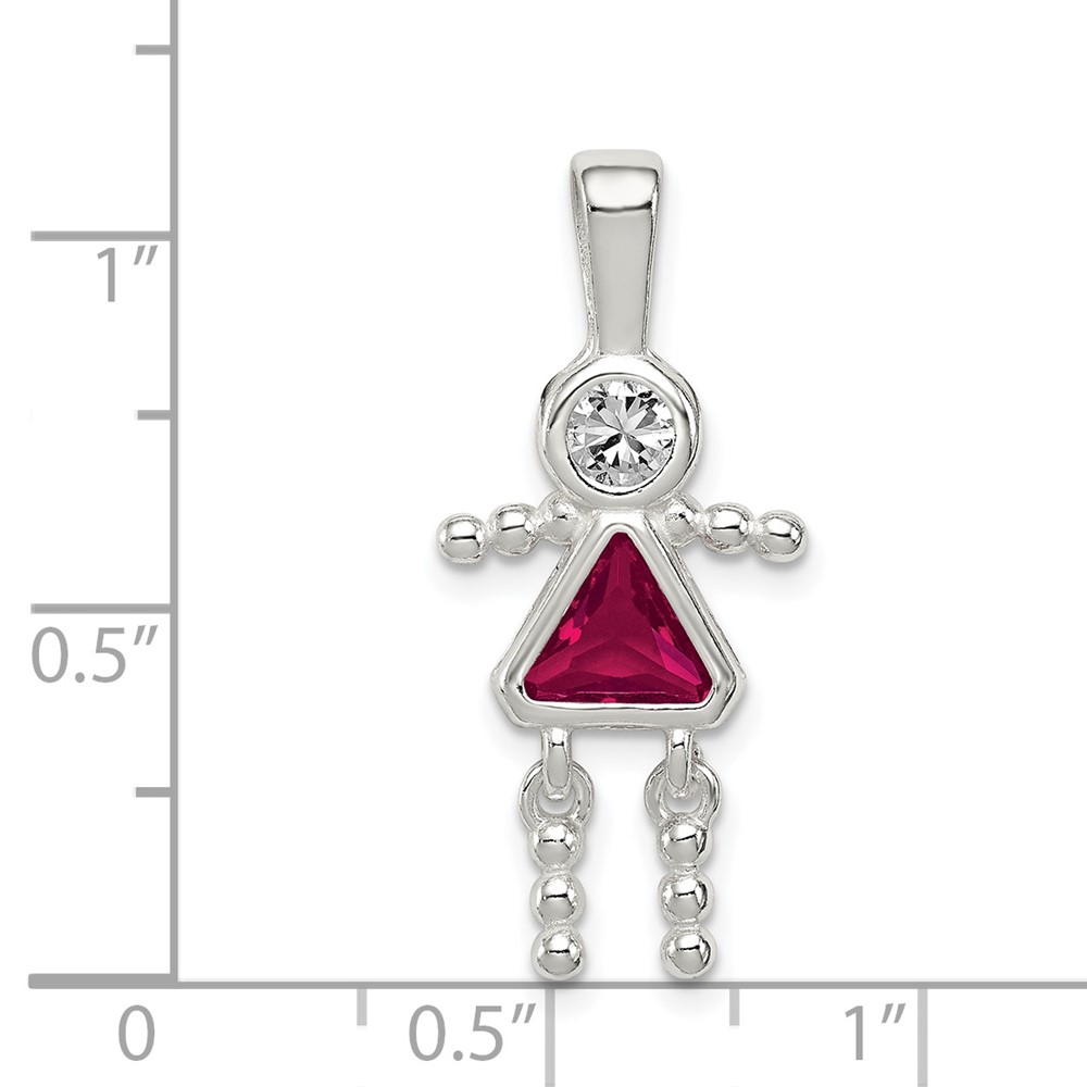 Sterling Silver Rhodium-plated CZ & July Glass Girl Pendant (QC6714JUL)