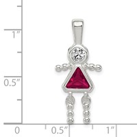 Sterling Silver Rhodium-plated CZ & July Glass Girl Pendant view 3