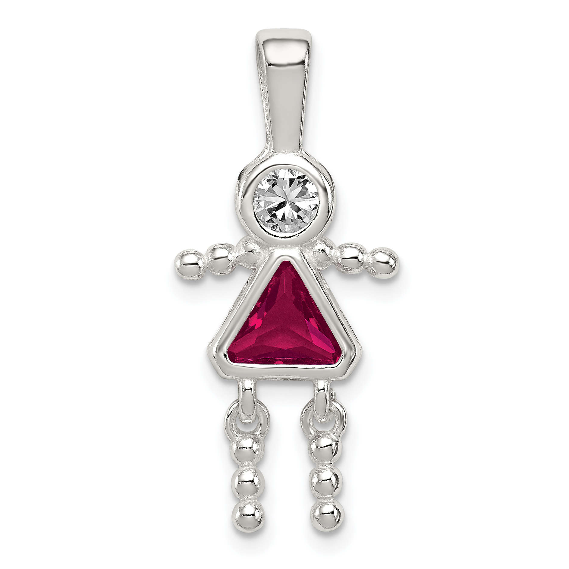 Sterling Silver Rhodium-plated CZ & July Glass Girl Pendant (QC6714JUL)