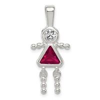 Sterling Silver Rhodium-plated CZ & July Glass Girl Pendant view 1