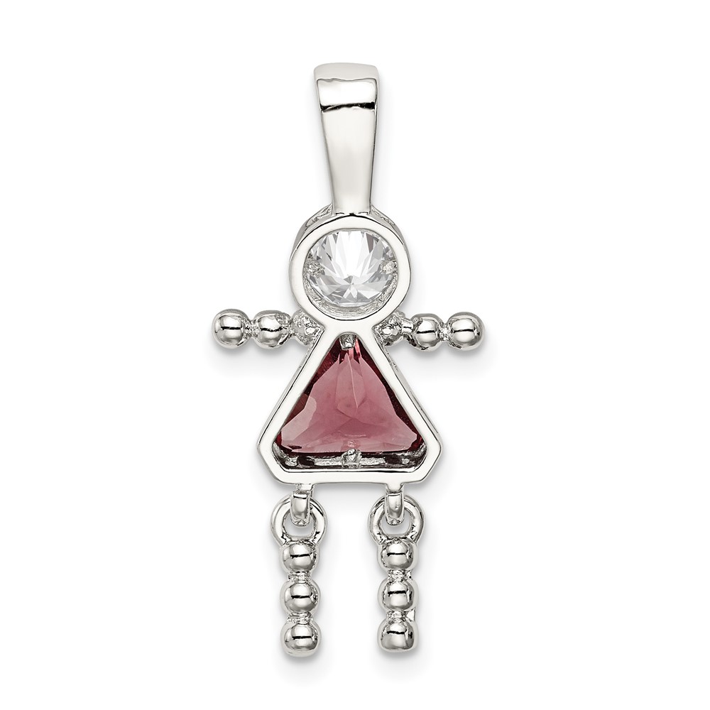 Sterling Silver Rhodium-plated CZ & June Glass Girl Pendant (QC6714JUN)
