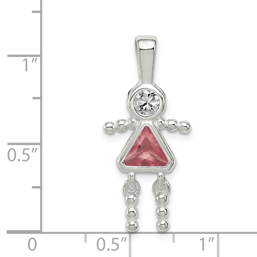 Sterling Silver Rhodium-plated CZ & June Glass Girl Pendant (QC6714JUN)