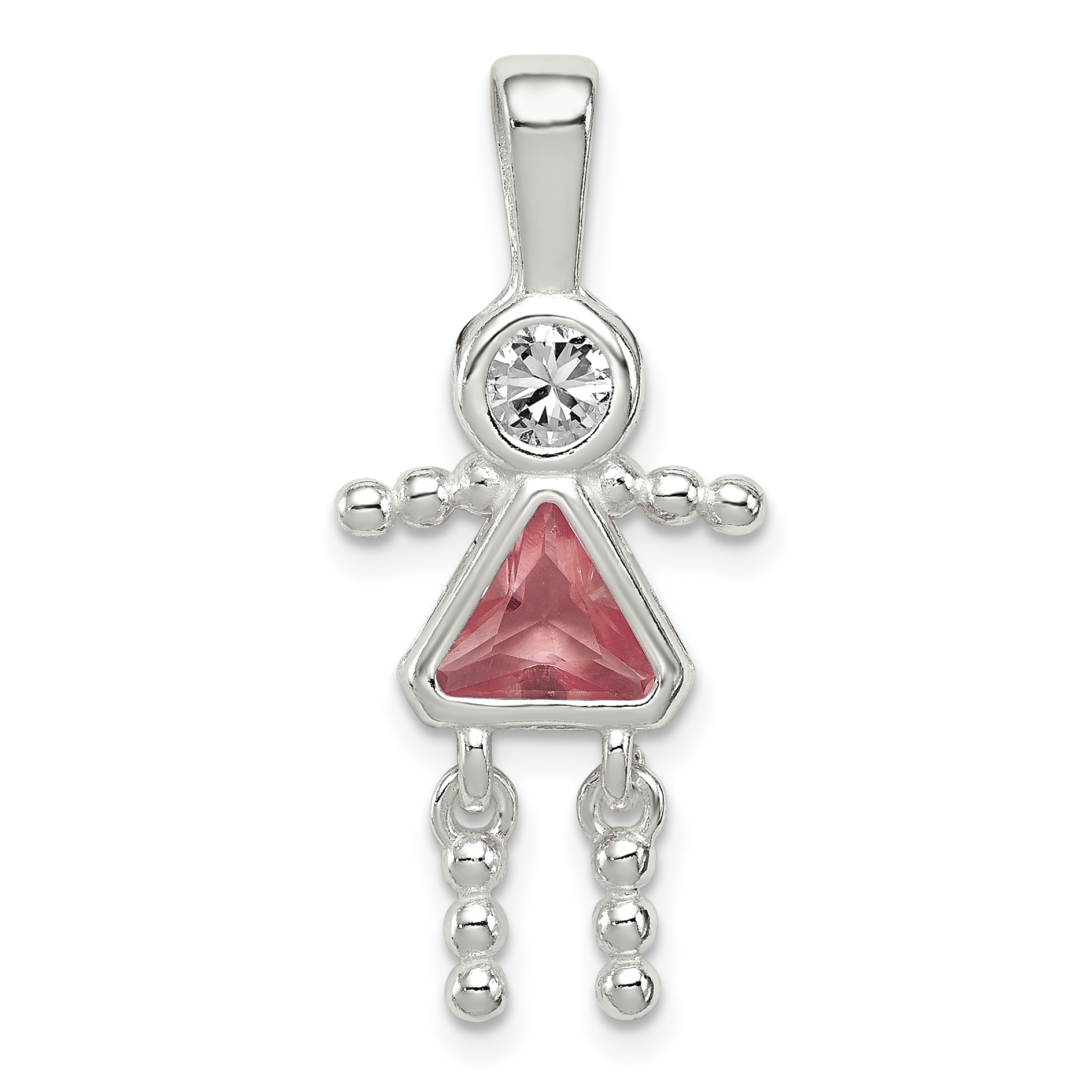 Sterling Silver Rhodium-plated CZ & June Glass Girl Pendant (QC6714JUN)