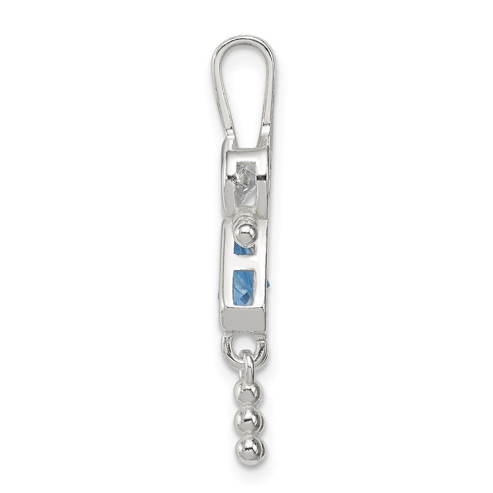 Sterling Silver Rhodium-plated CZ & March Glass Girl Pendant (QC6714MAR)