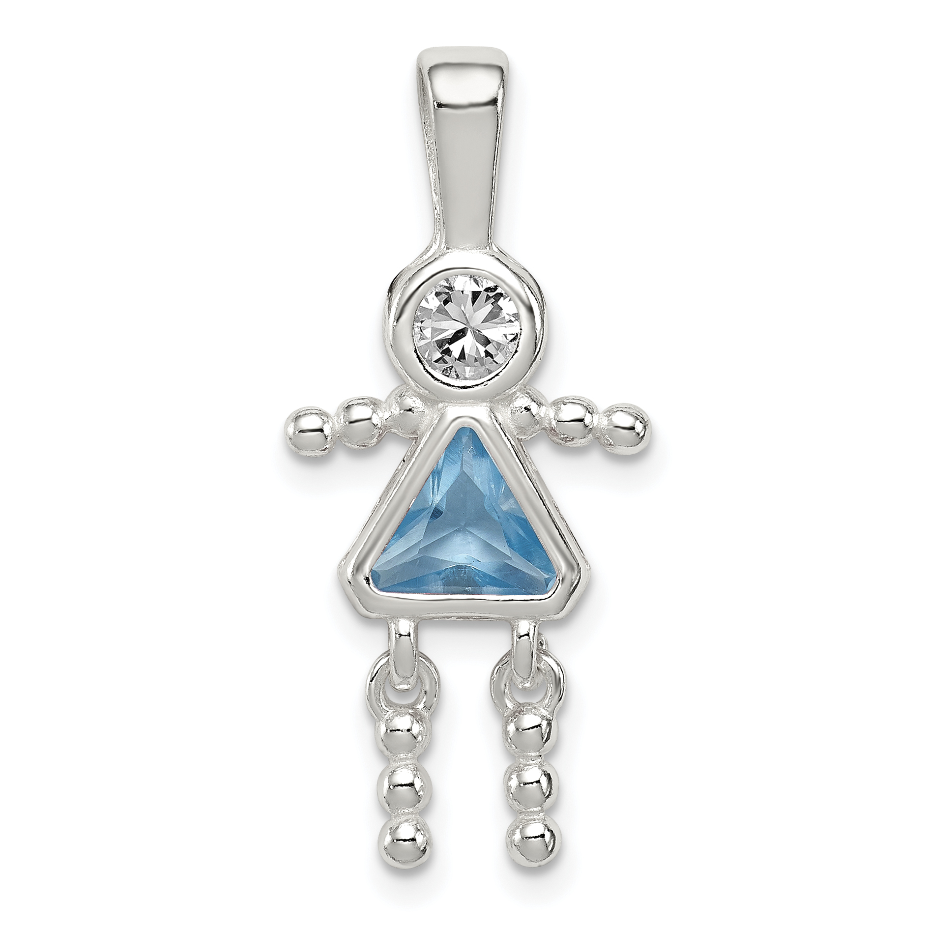 Sterling Silver Rhodium-plated CZ & March Glass Girl Pendant (QC6714MAR)