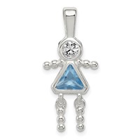 Sterling Silver Rhodium-plated CZ & March Glass Girl Pendant view 1