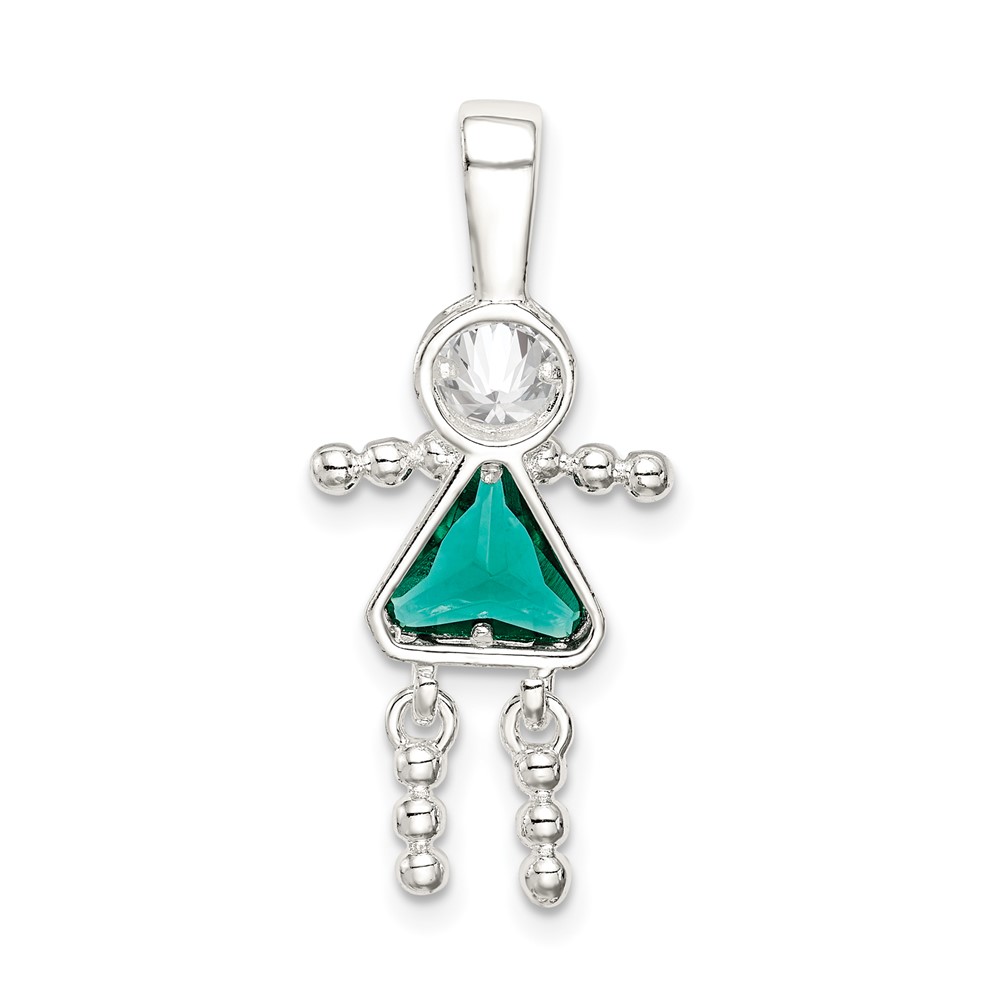 Sterling Silver Rhodium-plated CZ & May Glass Girl Pendant (QC6714MAY)