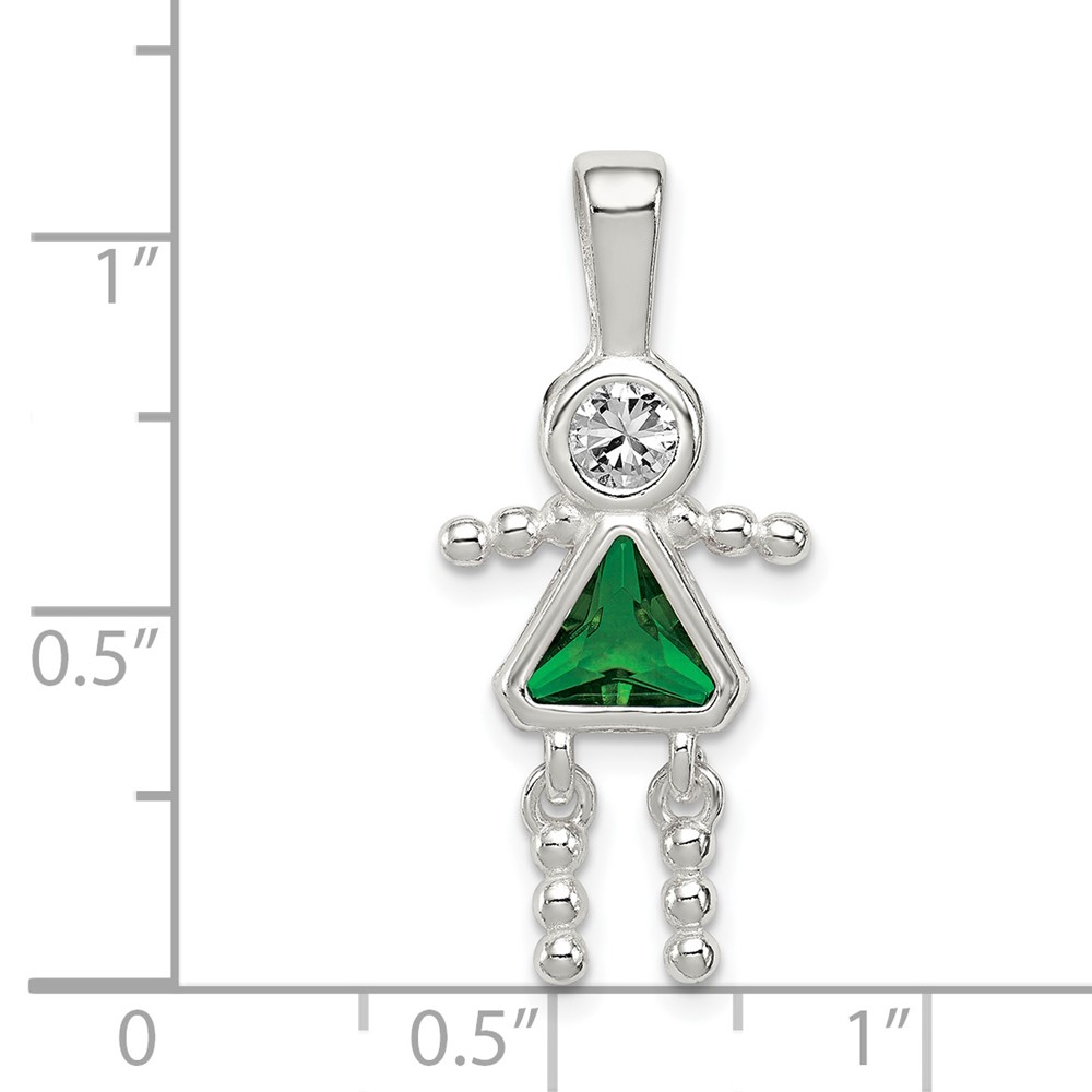Sterling Silver Rhodium-plated CZ & May Glass Girl Pendant (QC6714MAY)