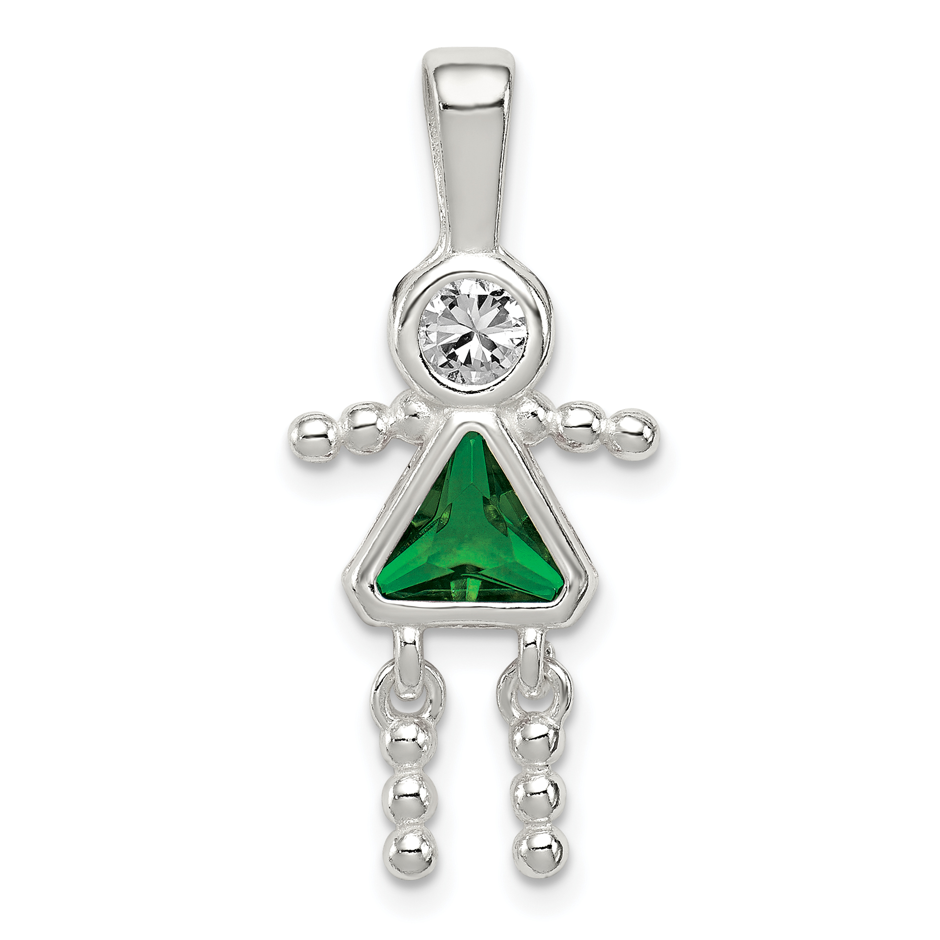 Sterling Silver Rhodium-plated CZ & May Glass Girl Pendant (QC6714MAY)