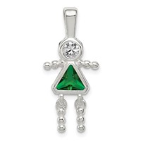 Sterling Silver Rhodium-plated CZ & May Glass Girl Pendant view 1