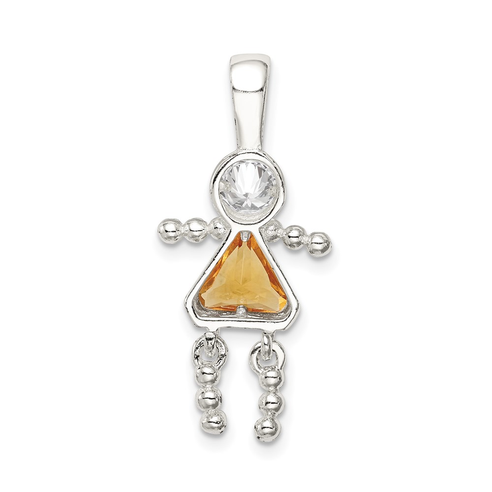 Sterling Silver Rhodium-plated CZ & November Glass Girl Pendant (QC6714NOV)