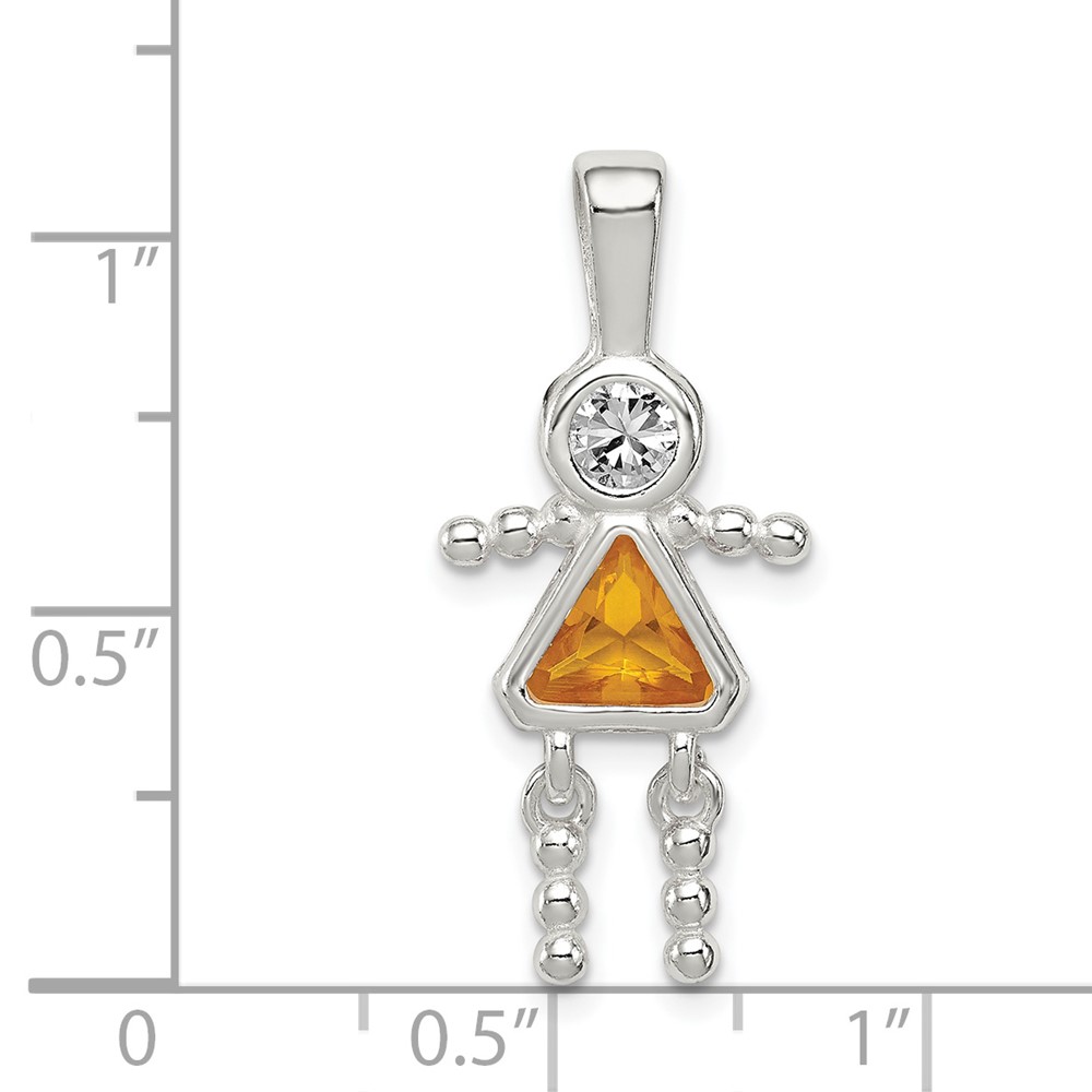 Sterling Silver Rhodium-plated CZ & November Glass Girl Pendant (QC6714NOV)