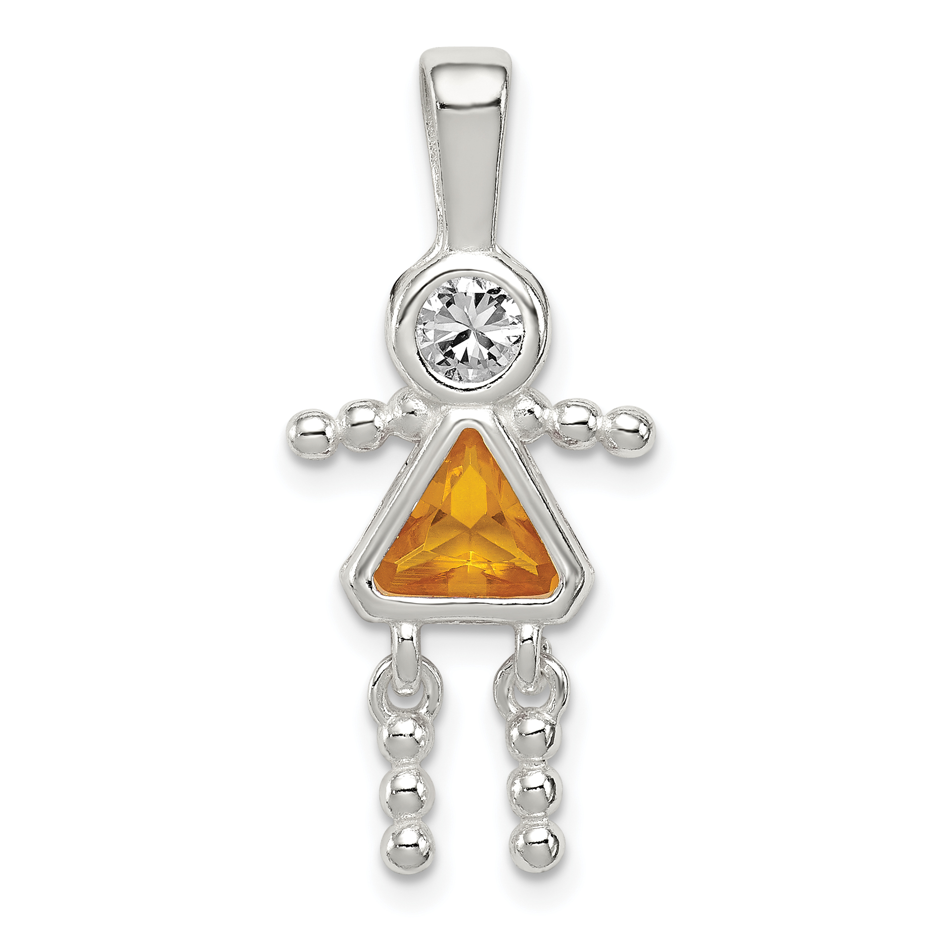 Sterling Silver Rhodium-plated CZ & November Glass Girl Pendant (QC6714NOV)