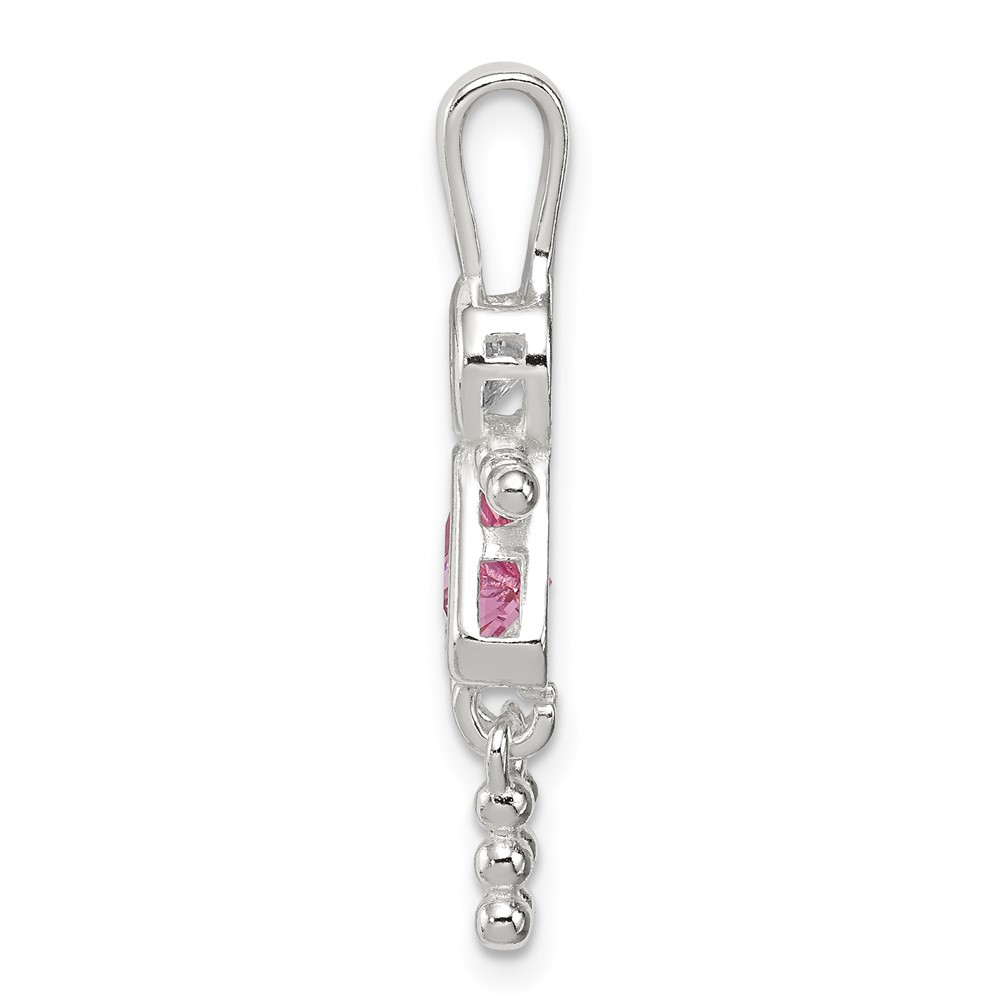 Sterling Silver Rhodium-plated CZ & October Pink CZ Girl Pendant (QC6714OCT)