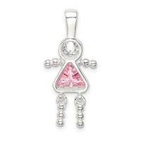 Sterling Silver Rhodium-plated CZ & October Pink CZ Girl Pendant view 4
