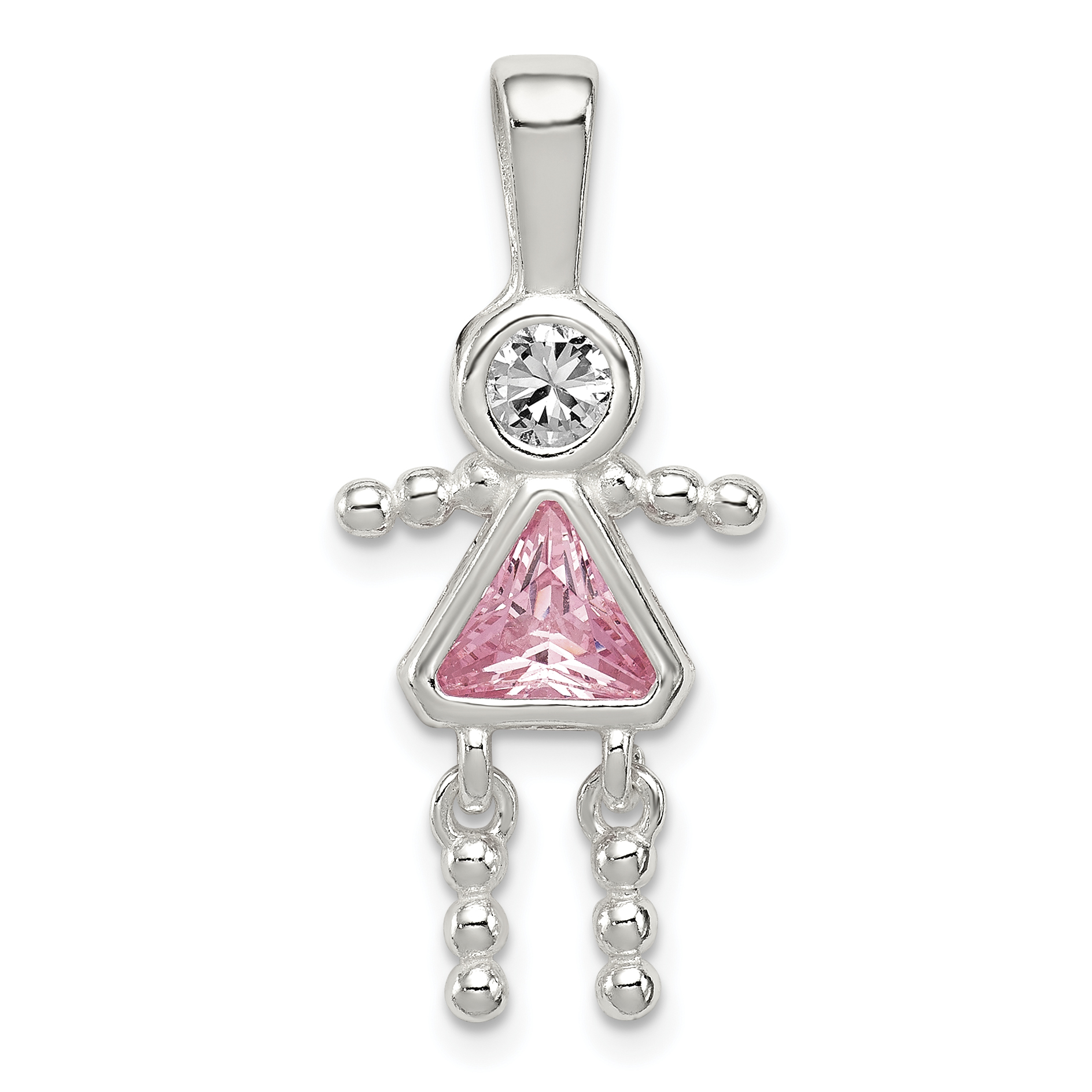 Sterling Silver Rhodium-plated CZ & October Pink CZ Girl Pendant (QC6714OCT)