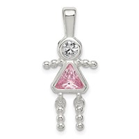 Sterling Silver Rhodium-plated CZ & October Pink CZ Girl Pendant view 1