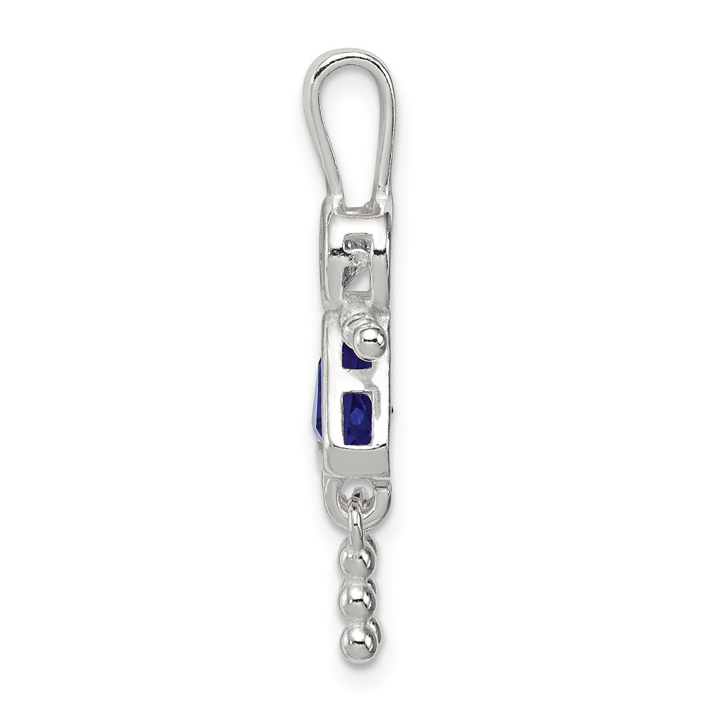 Sterling Silver Rhodium-plated CZ & September Glass Girl Pendant (QC6714SEP)